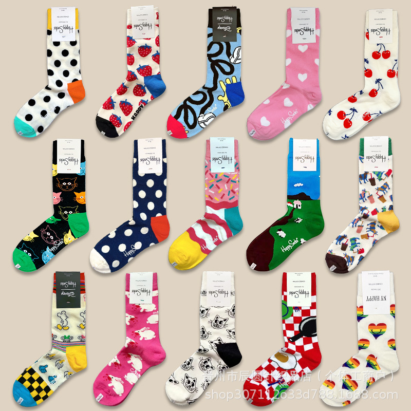 happysocks suecos calcetines de moda damas in-mode versátil animación calcetines de algodón de cintura alta al por mayor