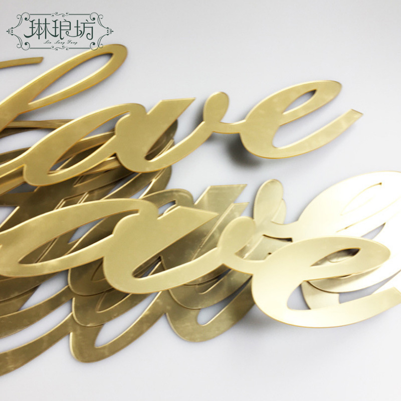 Acrílico boda coche signo dorado decorativo amor carta boda chapado en oro palabra flor regalo embalaje material auxiliar