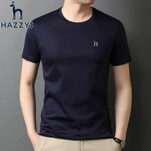 Hazzys哈吉斯短袖T恤男士夏季薄款圆领时尚丝光棉免烫透气刺绣