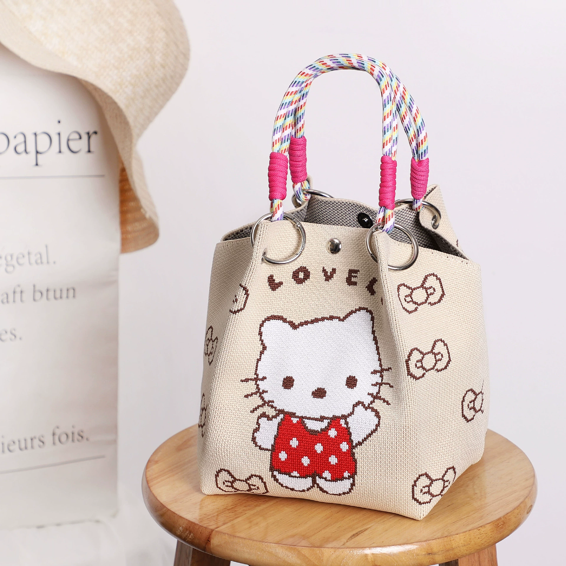 Woven knitted three dimensional purse, small clutch bag