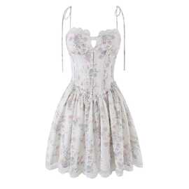 跨境女装2026新款欧美时尚法式碎花绑带修身显瘦连衣裙女C18196