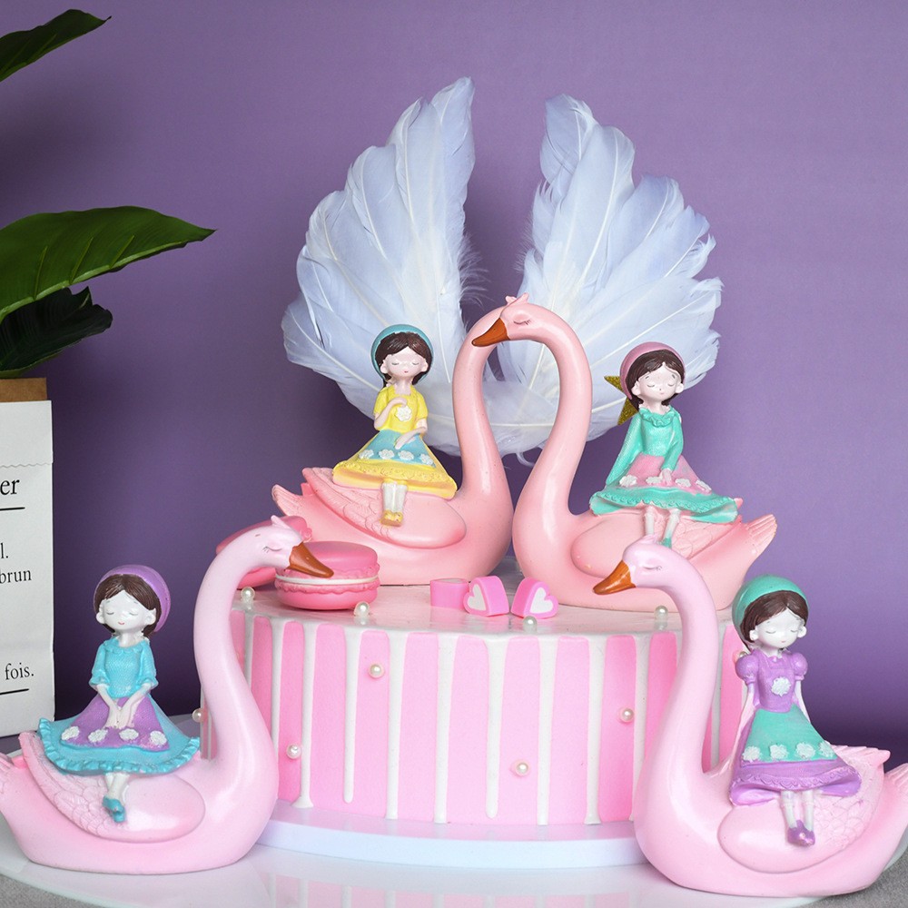 Una pieza de regalo de corazón de niña cisne nórdico pastel de cumpleaños decoración de horneado decoración de sala de estar artesanía de resina