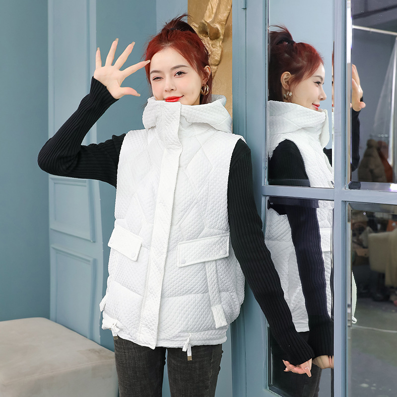 2023 invierno nuevo estilo europeo encapuchado universal grueso abrigo de cubierta suelto chaleco de algodón de pluma de moda femenina image 4