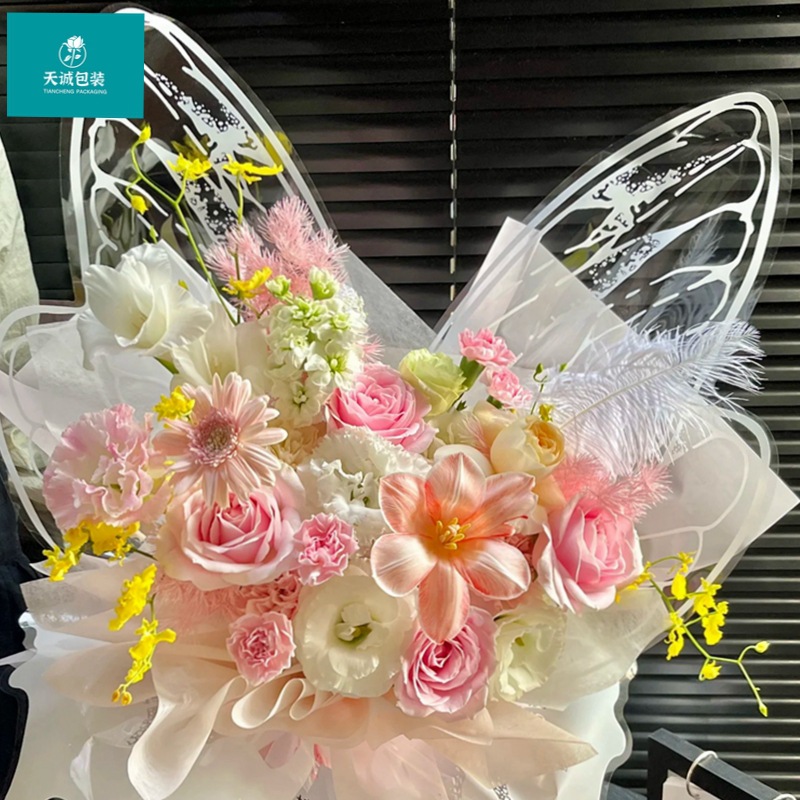 日常新款蝴蝶花束包装纸鲜花包装diy材料花店花艺OPP玻璃包花纸