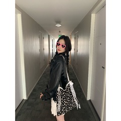 少女bella 24早春オリジナルデザイン新作純欲つなぎレース蝶結び黒系花柄カバン