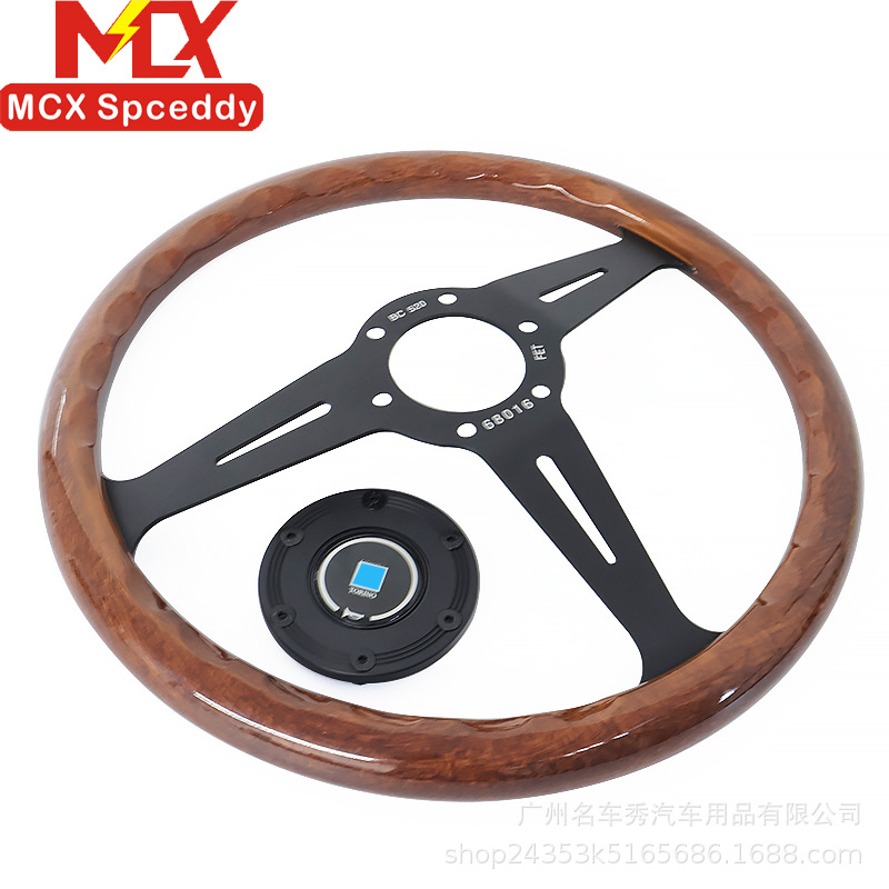 Cross-Border Hot-Selling Car Modification 14-Inch 350mm Retro Peach Wood Color Steering Wheel Universal 74mm Hole Spacing Speaker Cover