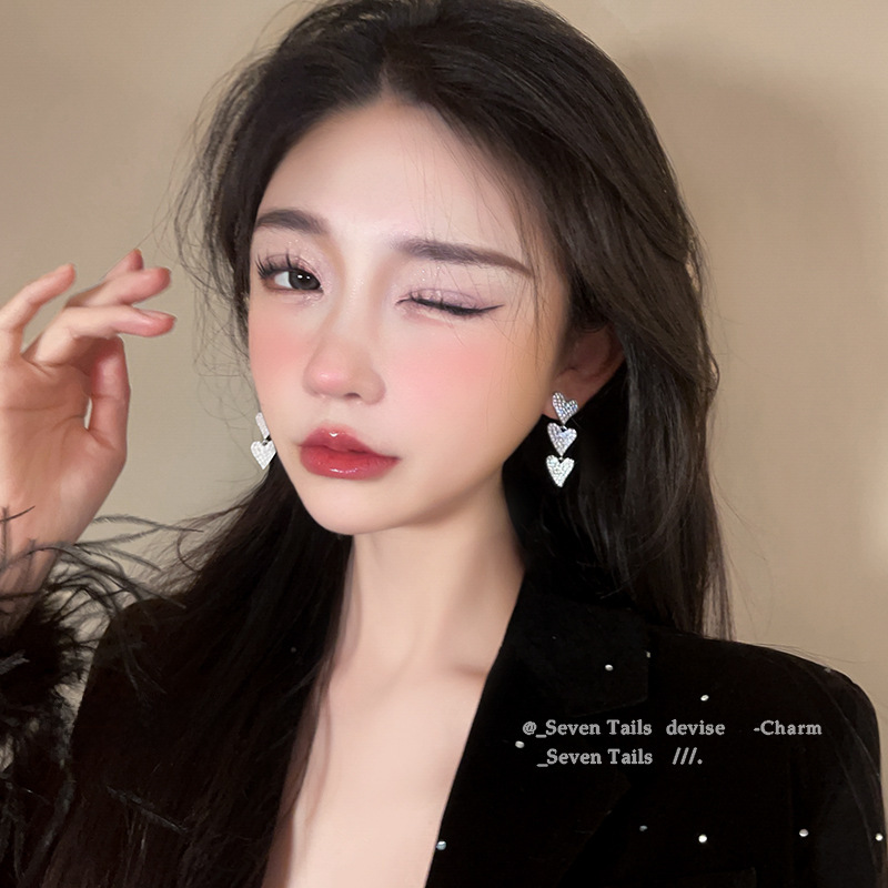 Cute long small design elegant earrings with zircon