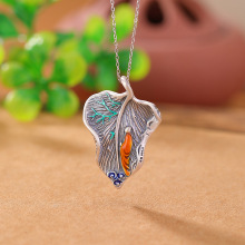 壹鹿银S999.9足银做旧万足哑光一叶菩提无像佛复古中式古风银吊坠