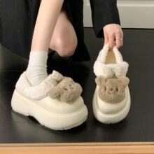 卡通小熊可爱棉鞋女款2026新款秋冬季保暖防滑厚底一脚蹬雪地靴子