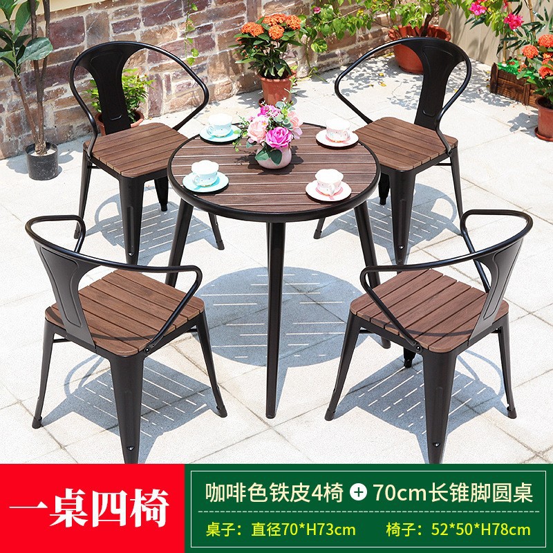 Mesa y silla de madera de plástico al aire libre balcón de madera anticorrosivo exteriores cafetería leche y té patio mesa y silla de ocio al aire libre set