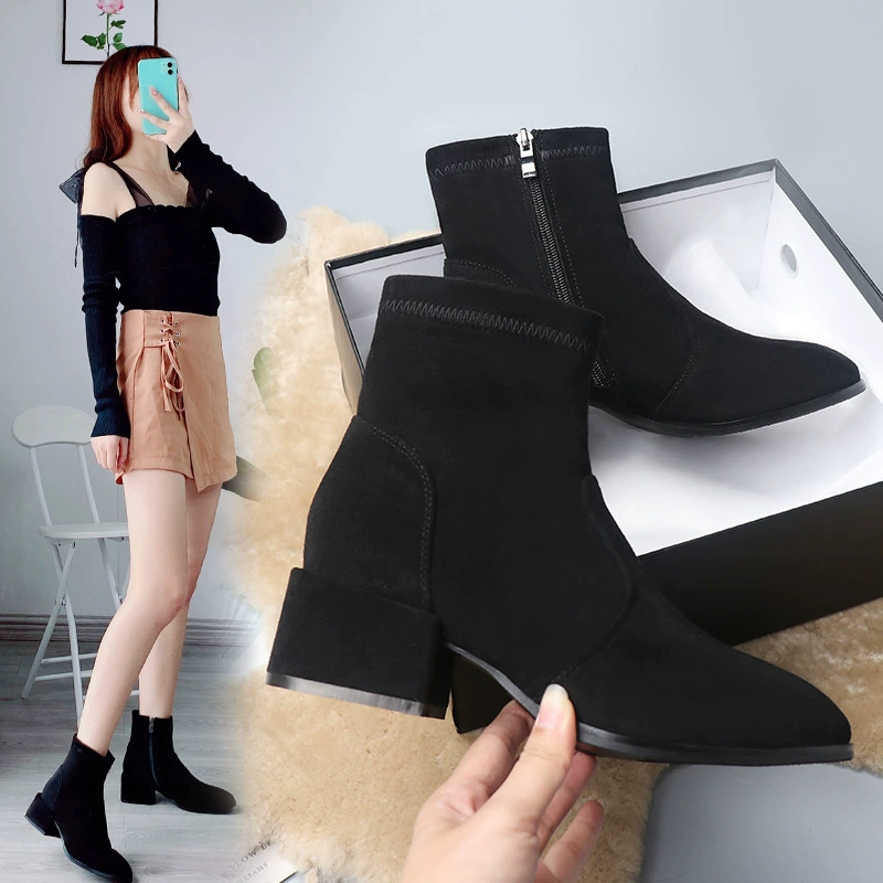 Ботинки Челси на массивном каблуке Короткие сапоги Весенне-осенние одиночные сапоги Martins 41 Британский стиль Большие размеры 43 Женские сапоги Голые сапоги 42 Сапоги 40