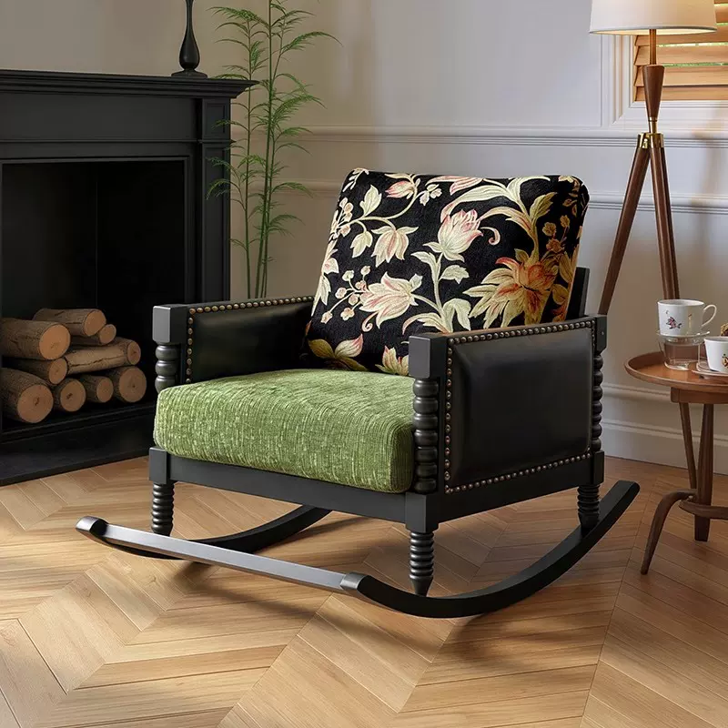 美式复古实木单人沙发摇摇椅懒人休闲家用阳台设计师款休闲嘉利椅