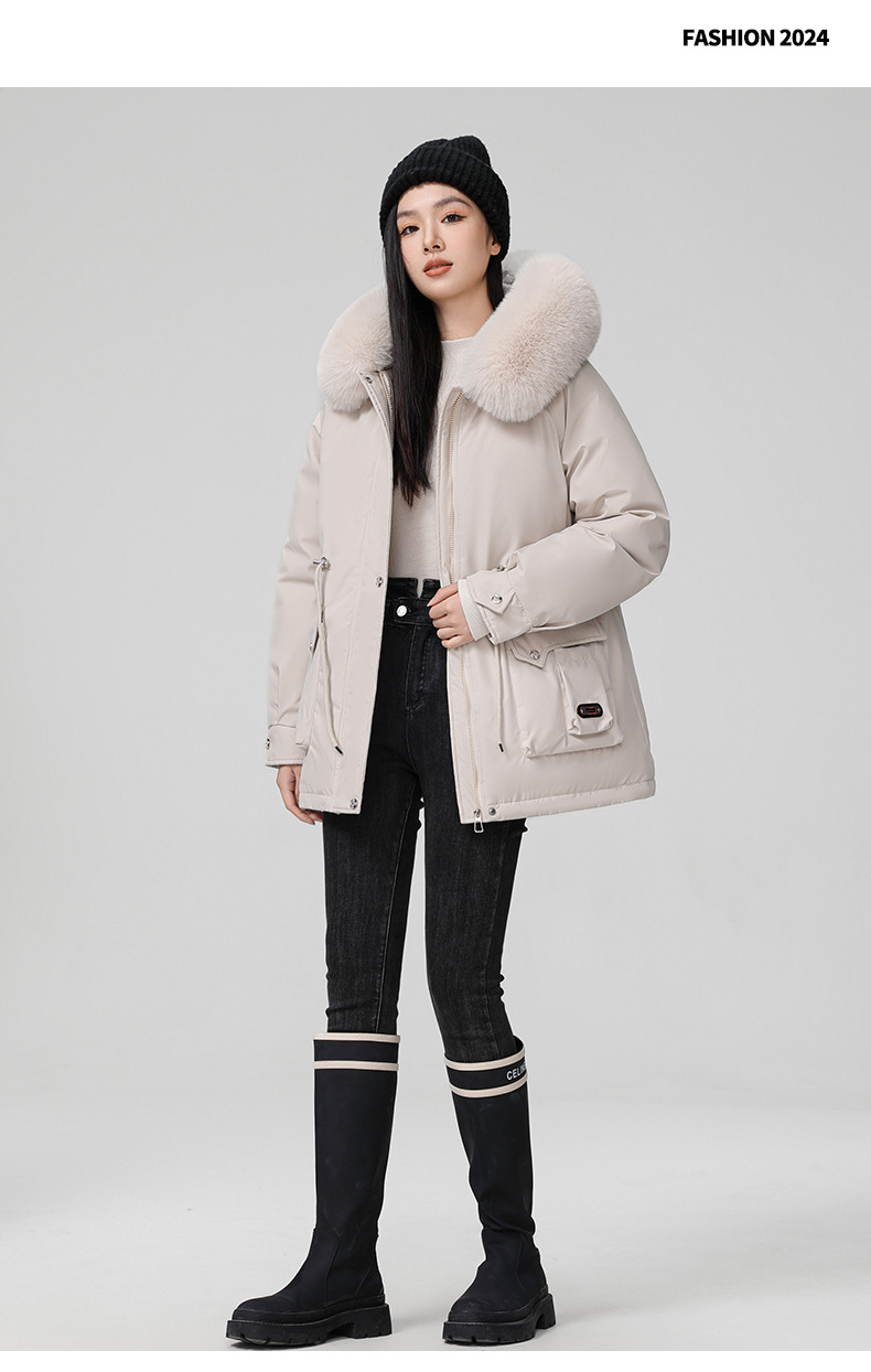 Cross border clothing with padding thickening to overcome women's short 2024 winter new style big fur collar slim fit_voghion.com