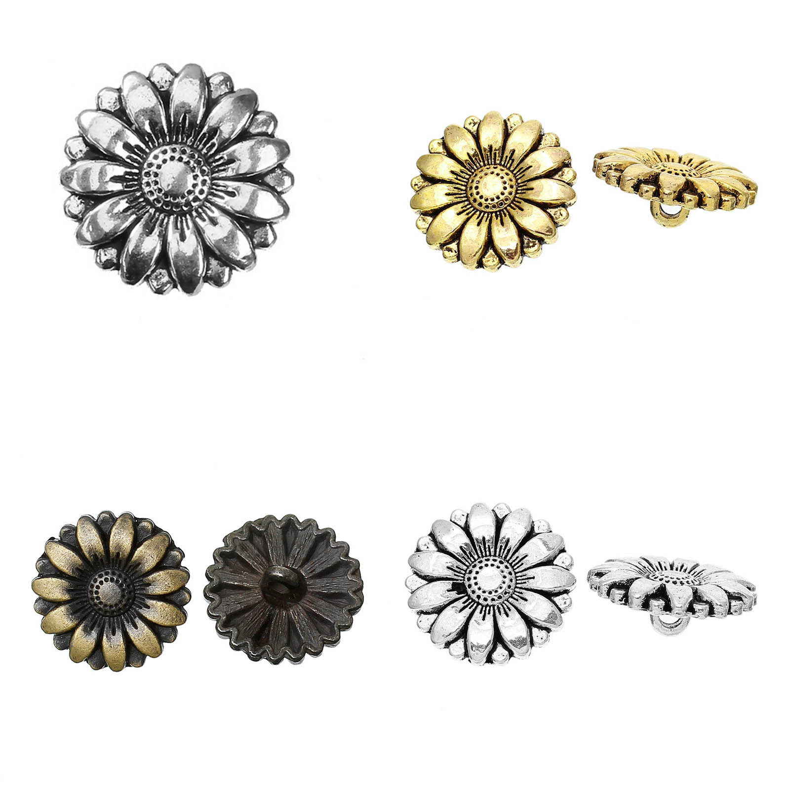 跨境古银纽扣向日葵形状18mm装饰金属扣子服饰辅料花朵钮扣