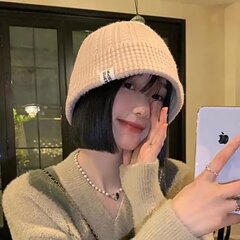 秋冬帽子女渔夫帽日系针织盆帽纯色韩版时尚百搭毛线帽新款水桶帽