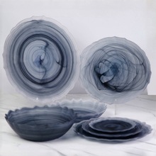 水墨风玻璃创意不规则盘子家用高颜值餐具点心碟早餐水果盘糖果碗