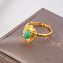 非洲翠天然玉石镶嵌戒指女S925银民族风手作饰品七夕礼物宝石