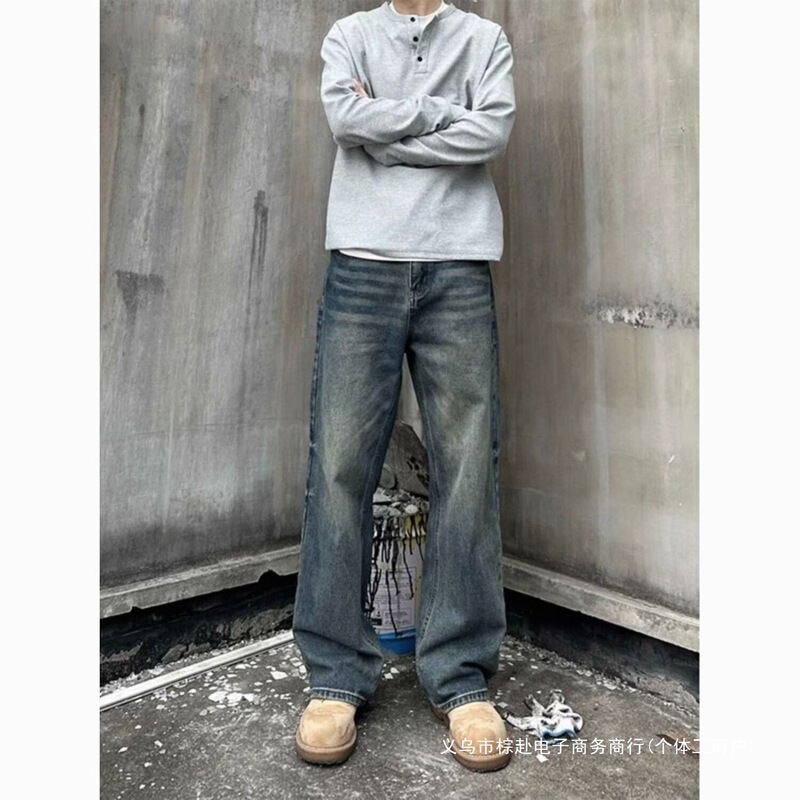 American High Street Retro Straight-Leg Jeans Paired with Martin Boots, Men's Autumn and Winter Loose-Fitting Slimming Flared Pants American High Street Retro Straight-Leg Jeans Paired with Martin Boots, Men's Autumn and Winter Loose-Fitting Slimming Flared Pants