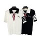 24 summer new TB age-reducing college style bow embroidery dog contrast lapel short sleeve ice silk knitted T-shirt women