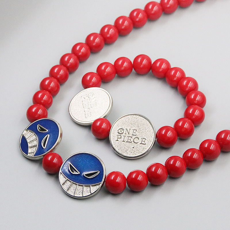 Animation Peripheral One Piece Fire Fist Ace Necklace Boston Cases D Ace Cartoon Smiley Face Bracelet