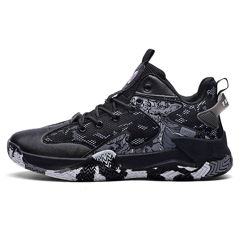Zapatos transfronterizos para hombre, zapatos de baloncesto de punto con mosca, zapatos deportivos de verano de caña alta, zapatos de entrenamiento para estudiantes jóvenes de camuflaje de malla de moda image 16