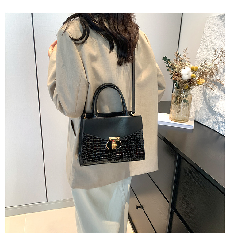 Korean Women's 2024 New Crocodile Pattern Single Shoulder Crossbody Fashion Handheld Small Square Bag_voghion.com