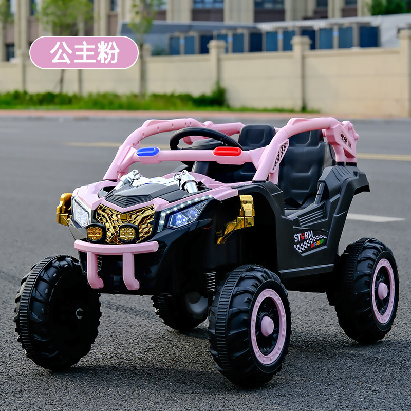 Carro eléctrico de cuatro ruedas para niños, coche de control remoto de dos personas, coche de juguete recargable para niños, niños, niños, niños, vehículos todoterreno