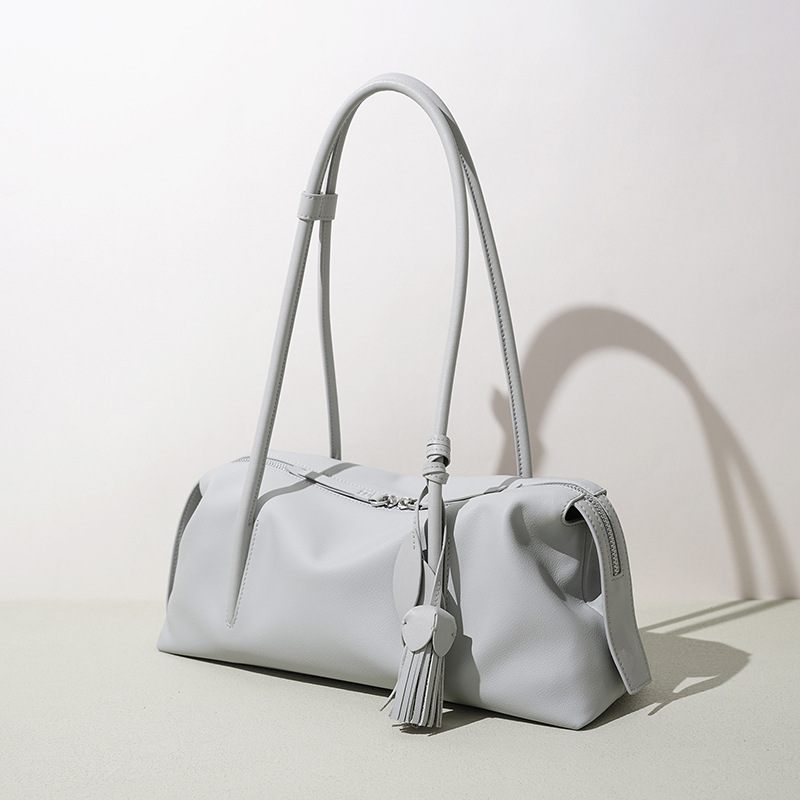 Spring/Summer New Boston Pillow Bag Top Grain Cowhide Handbag Underarm Bag For Women Casual Large Capacity Shoulder Bag