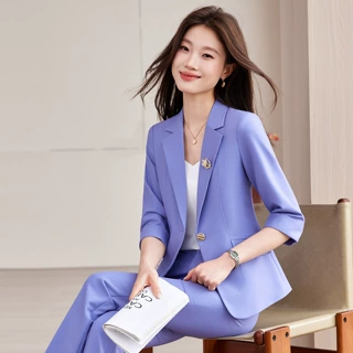西装套装女2026新款夏季高级感小个子气质职业装中袖薄款西服外套
