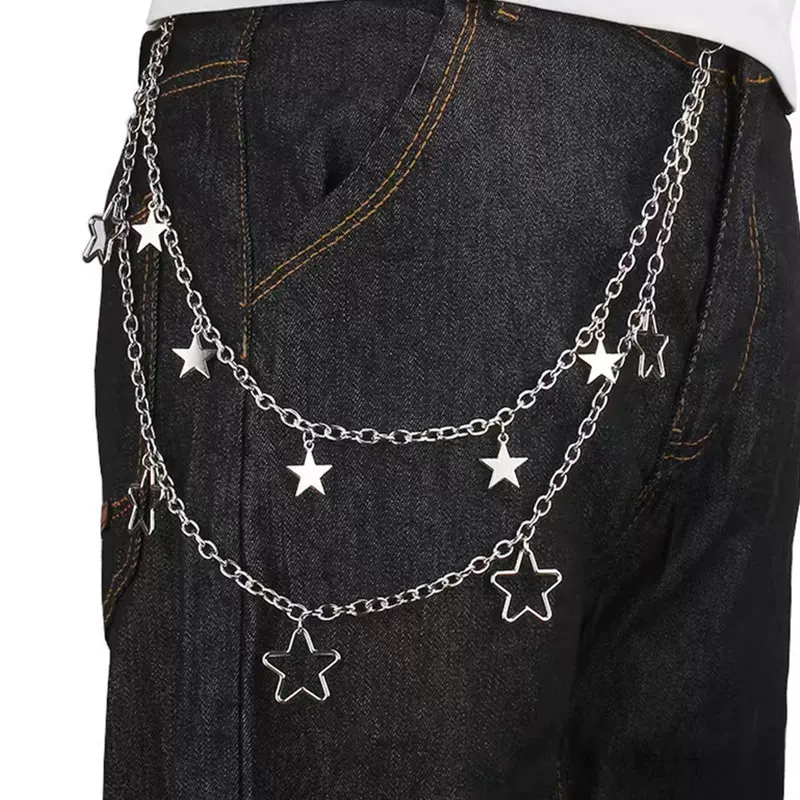跨境朋克流苏金属裤链 镂空五角星腰链 欧美复古星星多层配饰批发