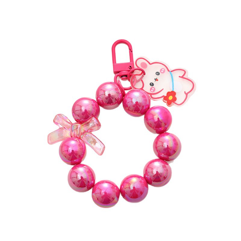 Galvanizado con cuentas arco llavero del coche colgante teléfono móvil lindo color caramelo pintura anillo perla accesorios bolsa de decoración