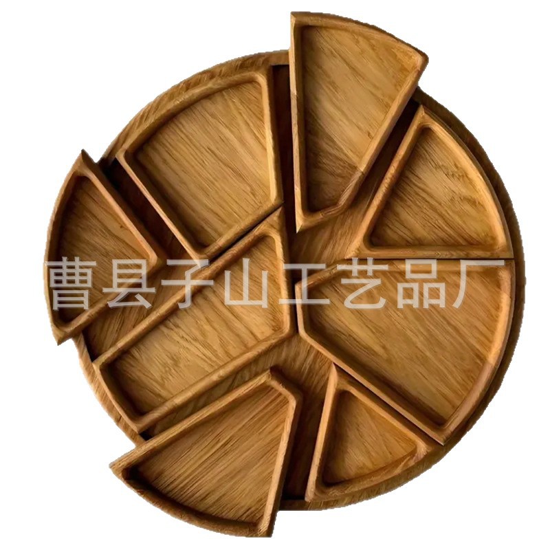 Nuevos productos transfronterizos de madera frutas refrigerios nueces bocadillos desmontables 8 bandejas divididas bandeja de pizza pan de madera image 6