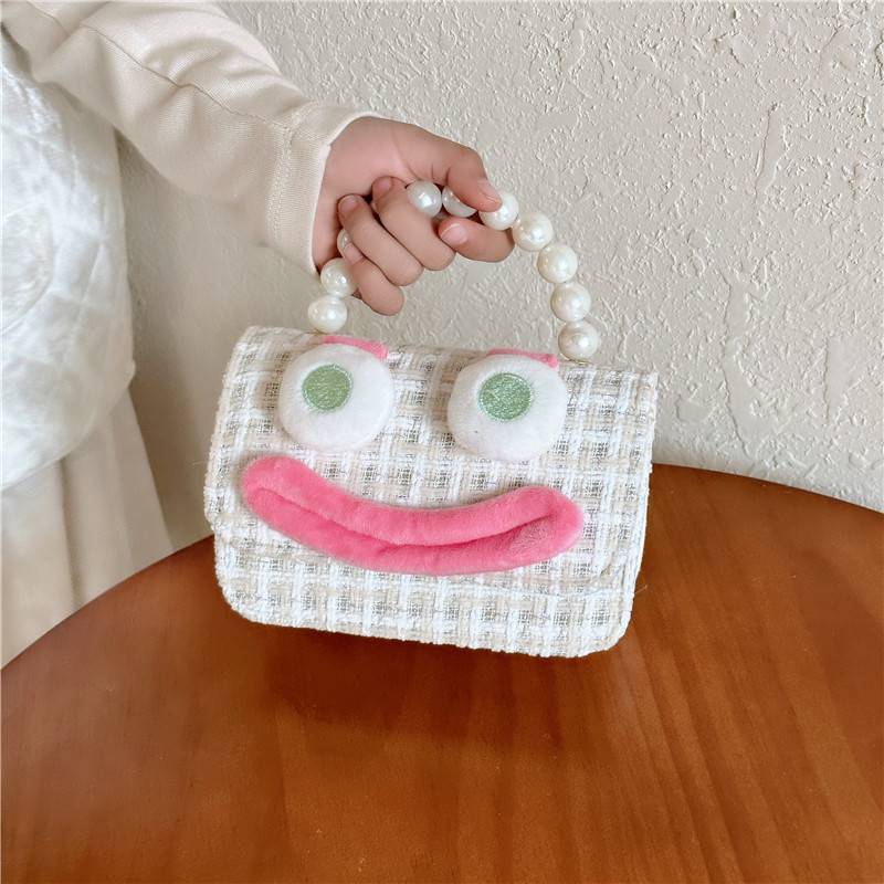 Bolso de perla para niños 2023 nuevo algodón y lino cadena pequeña bolsa cuadrada Linda fea linda chica bolsa decorativa bolsa de mensajero