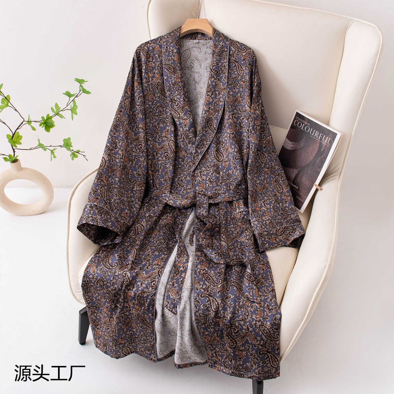 Men's Silk Nightgown, Long Design, 2026 New Style, Mulberry Silk Sleepwear, Spring and Autumn Thin Style, High-End Home Wear