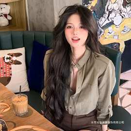 秋季韩系复古风宽松单排扣长袖衬衫女2026新款设计感翻领工装衬衣