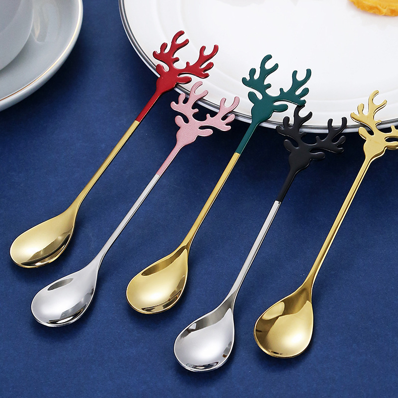 Creative 304 stainless steel coffee spoon Christmas gift elk spoon mixing spoon fun ins dessert ice cream spoon Creative 304 stainless steel coffee spoon Christmas gift elk spoon mixing spoon fun ins dessert ice cream spoon