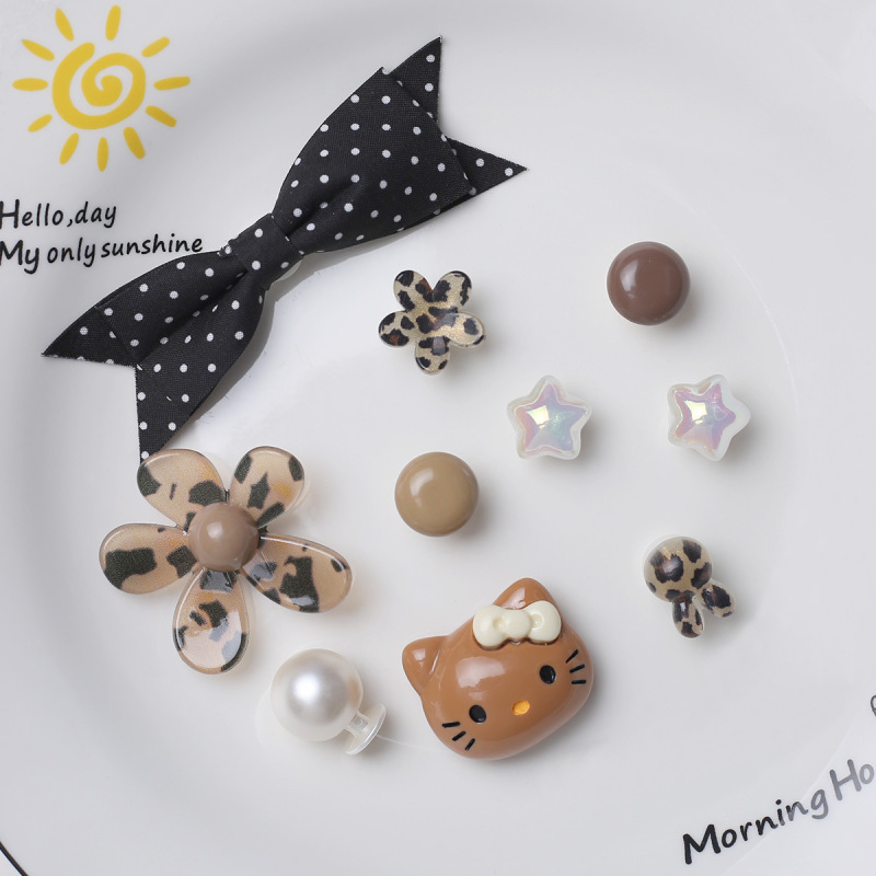 Korean-Style Black and White Polka Dot Bowknot Clogs DIY Accessories Hair Clips Hairpins Women's Phone Case Decorations
