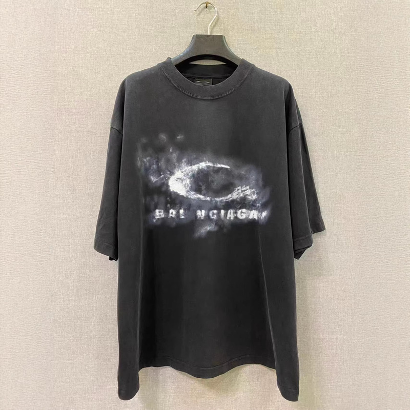 Correct Version High-Quality Paris B Brand Smoke Print Short-Sleeve T-Shirt Unisex Casual Pure Cotton T-Shirt Correct Version High-Quality Paris B Brand Smoke Print Short-Sleeve T-Shirt Unisex Casual Pure Cotton T-Shirt