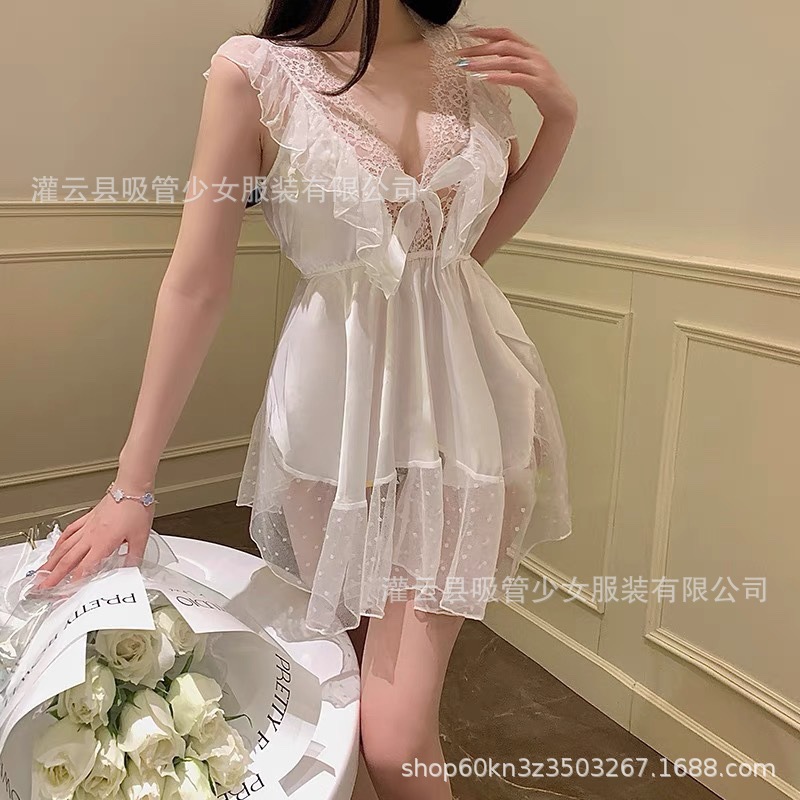 Straw Girl Sexy Deep V Slim Lace Backless Waist Suspender Nightgown Women's Home Clothes 1552