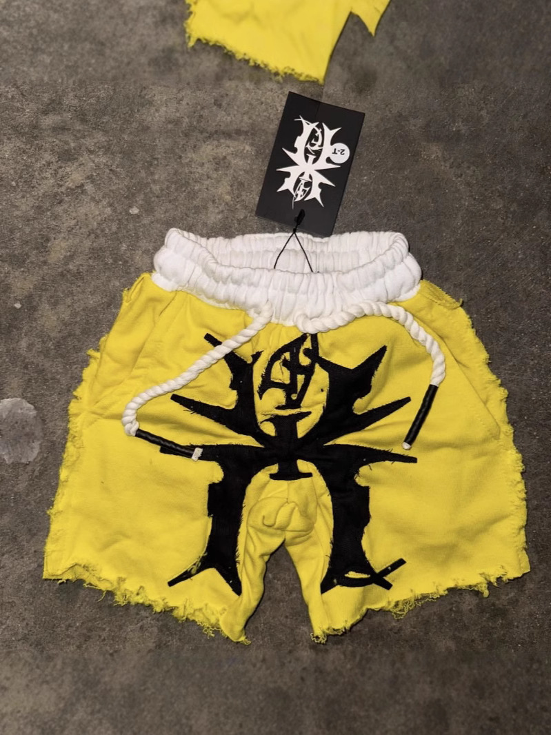 2025 summer European and American cross-border Harajuku street fashion hip hop fashion brand elastic waist loose casual men's shorts cotton