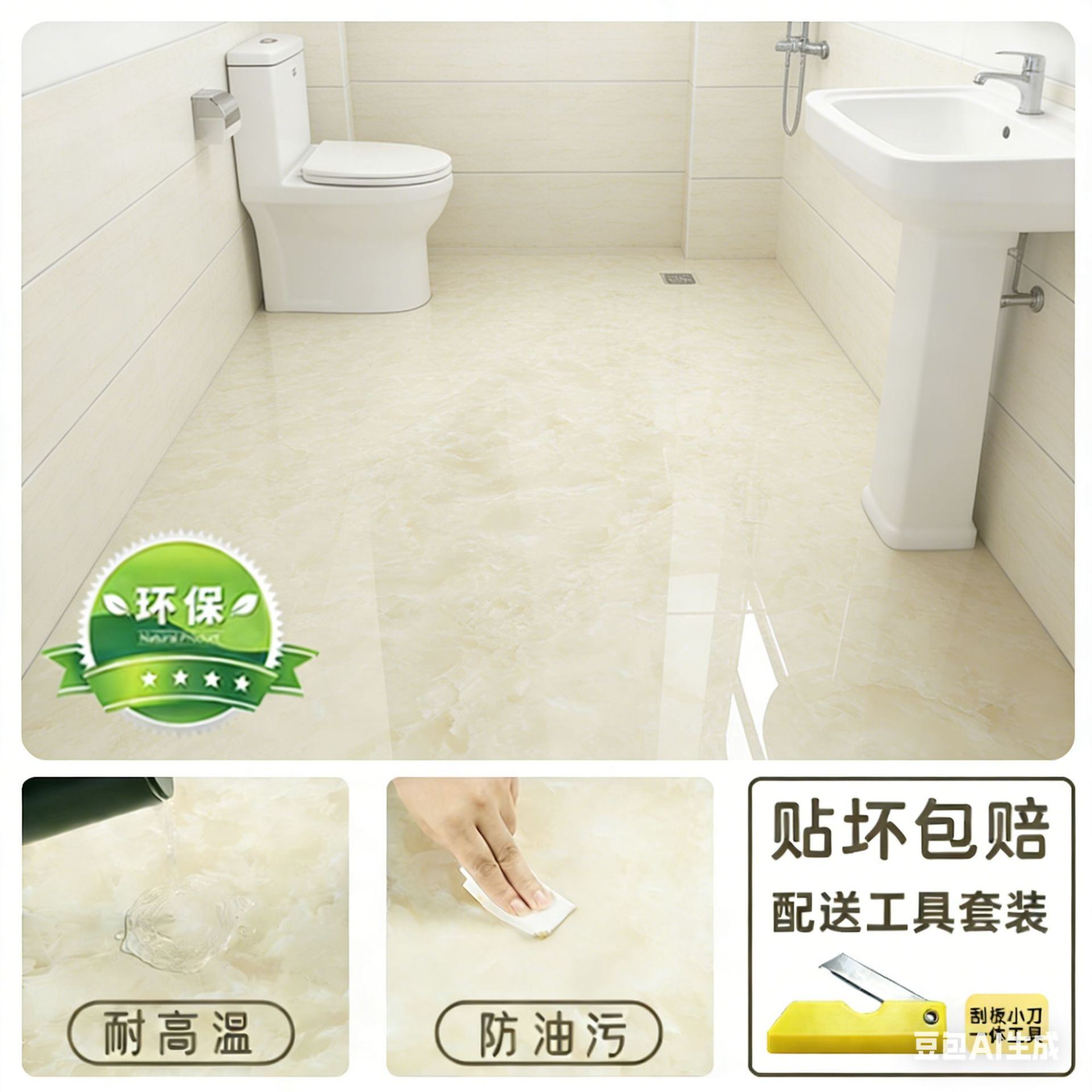 Pegatinas de suelo impermeables para inodoros, renovaciones de suelo para inodoros, pegatinas de baldosas de cerámica transformadas, pegatinas de piso engrosadas, autoadhesivas y antideslizantes