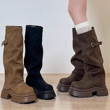 复古帅气美拉德裤管靴女2024年秋冬季新款小个子厚底炸街长筒靴女