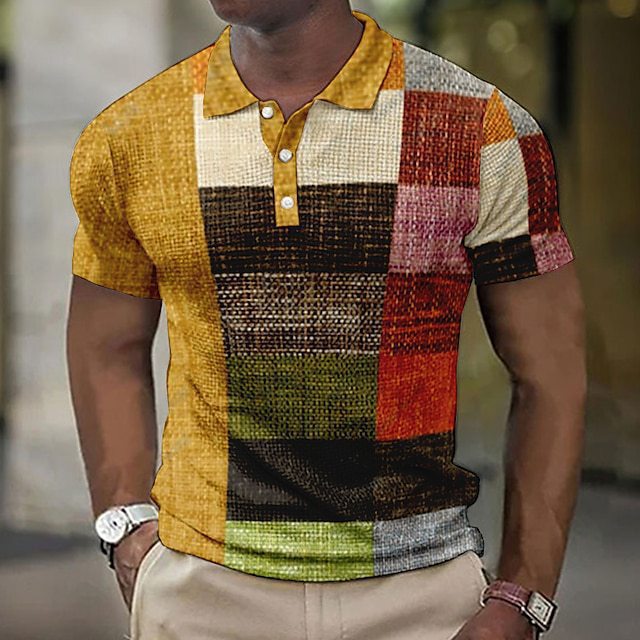 Foreign trade cross-border Amazon digital printing men's golf shirt classic fashion plaid striped polo short sleeve