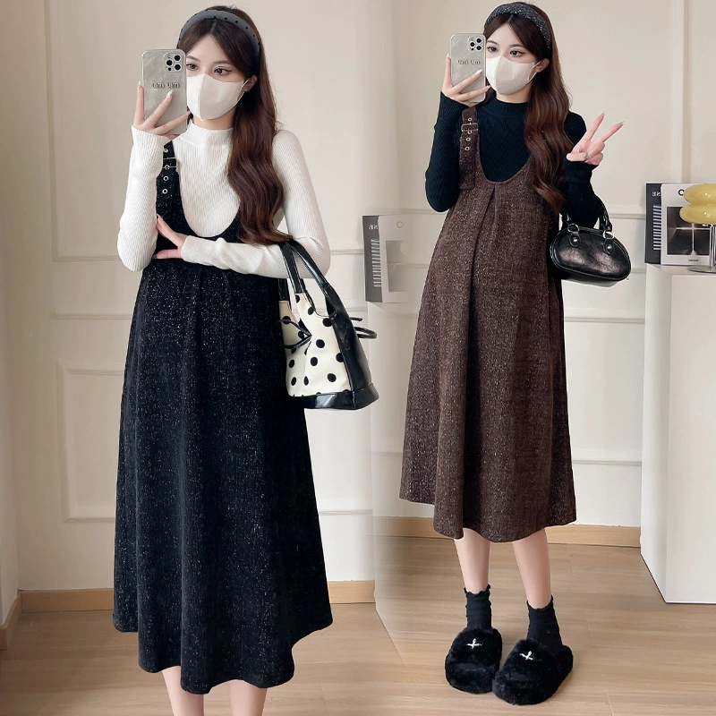 Реальный снимок моды плюс размер 2024 осень и зима для беременных платье платье свитер из двух частей