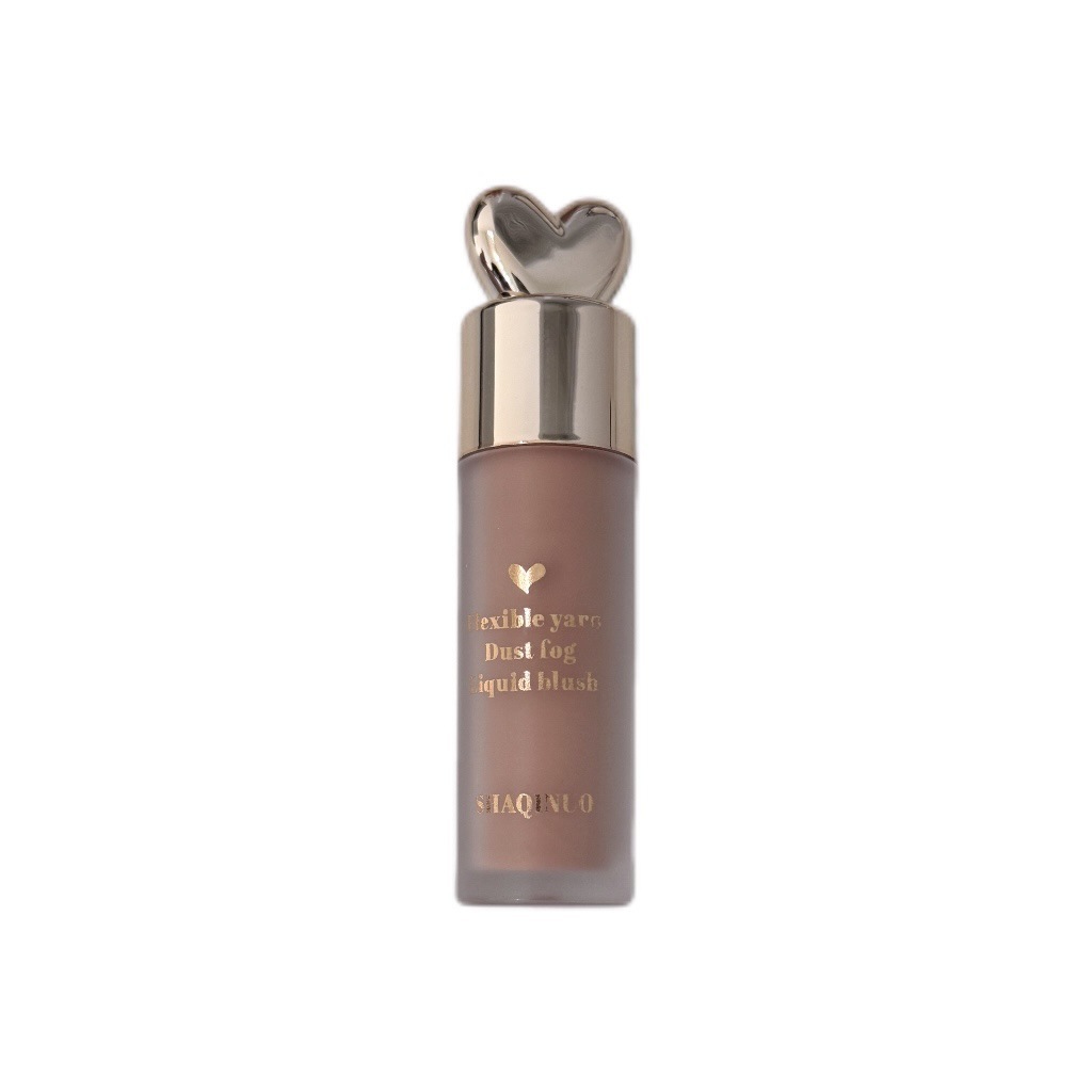 Shakino Soft Yarn Powder Mist Blush Liquid, un polvo gris de baja saturación que mantiene el maquillaje y brinda un blush carminado suave.