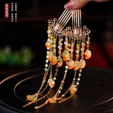古风头饰发梳插梳明制唐风掩鬓钗子汉服配饰流苏步摇宫廷敦煌发饰