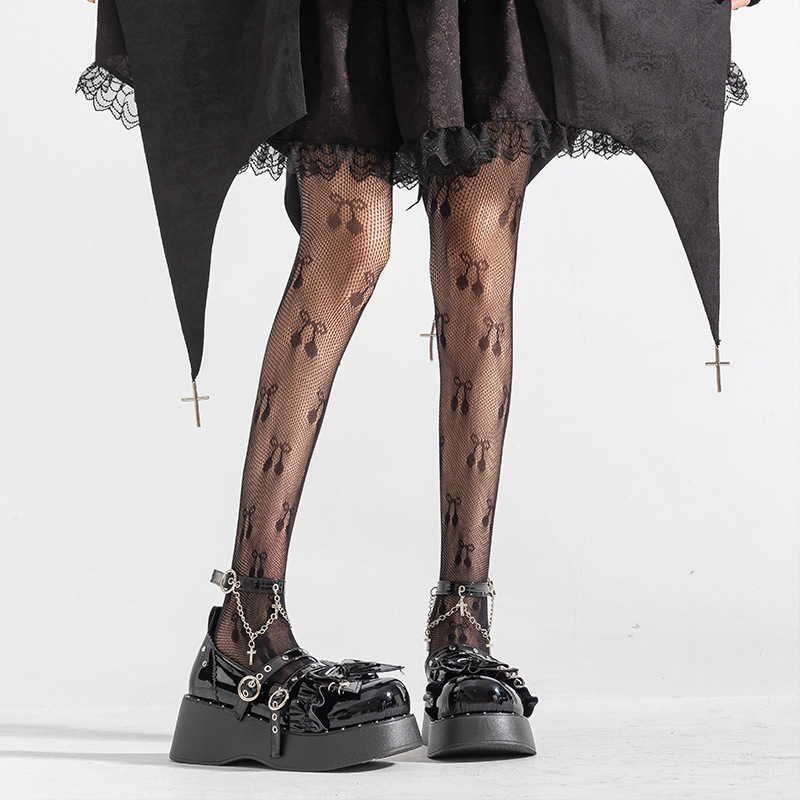 2024 nuevo anti-snagging jacquard alto elástico pantimedias Lolita White bottoming Thin Hollow Cherry sexy calcetines de malla