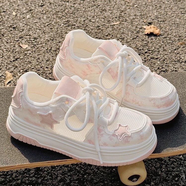 Ins White Sneakers for Women, Summer Women's Shoes, Thick-Soled Bread Shoes, Breathable Mesh Single Shoes, Versatile Casual Sports Sneakers