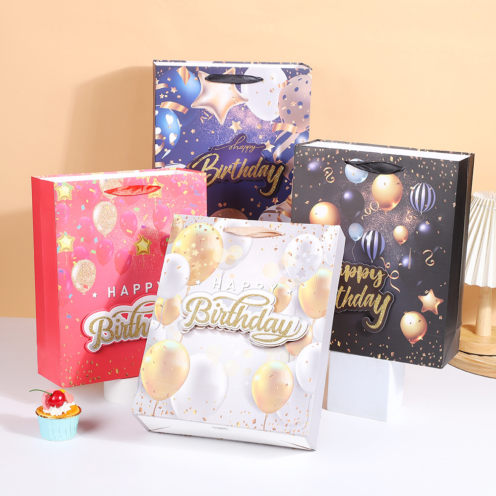 新款生日礼品伴手礼手提袋烫金彩色礼品包装方形纸袋子厂家批发