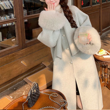 羊毛双面呢大衣女冬季加厚高级感毛呢中长款外套狐狸袖口毛